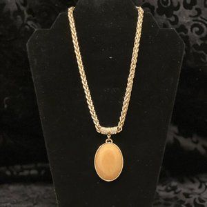 Braided gold tone Necklace with rhinestone/peach pendant *New never worn